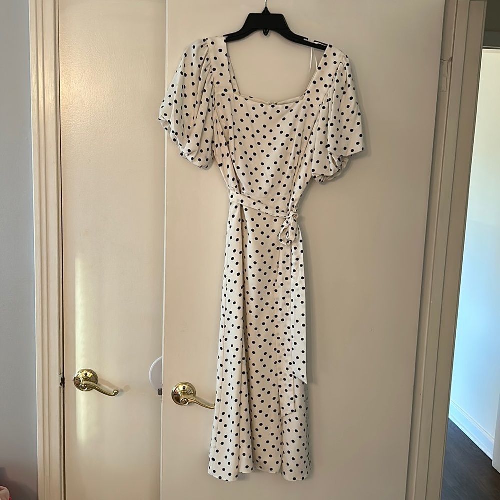 Polka Dot Midi Dress - White and Black